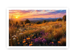 Warm wildflower meadow canvas art for elegant living room decor.