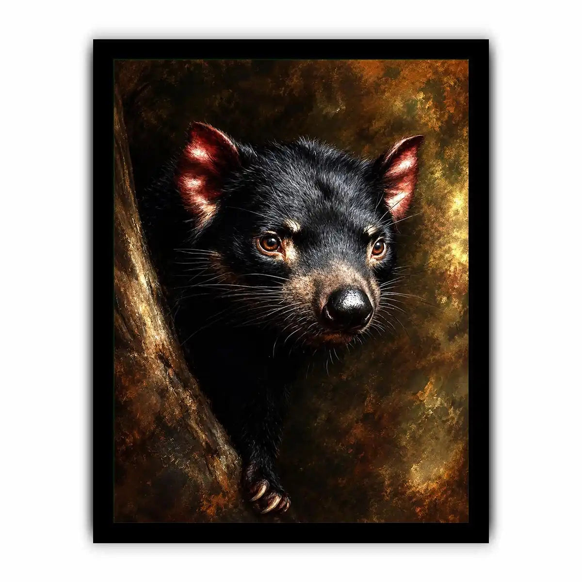 Tasmanian devil portrait canvas art for refined nature inspired office decor.