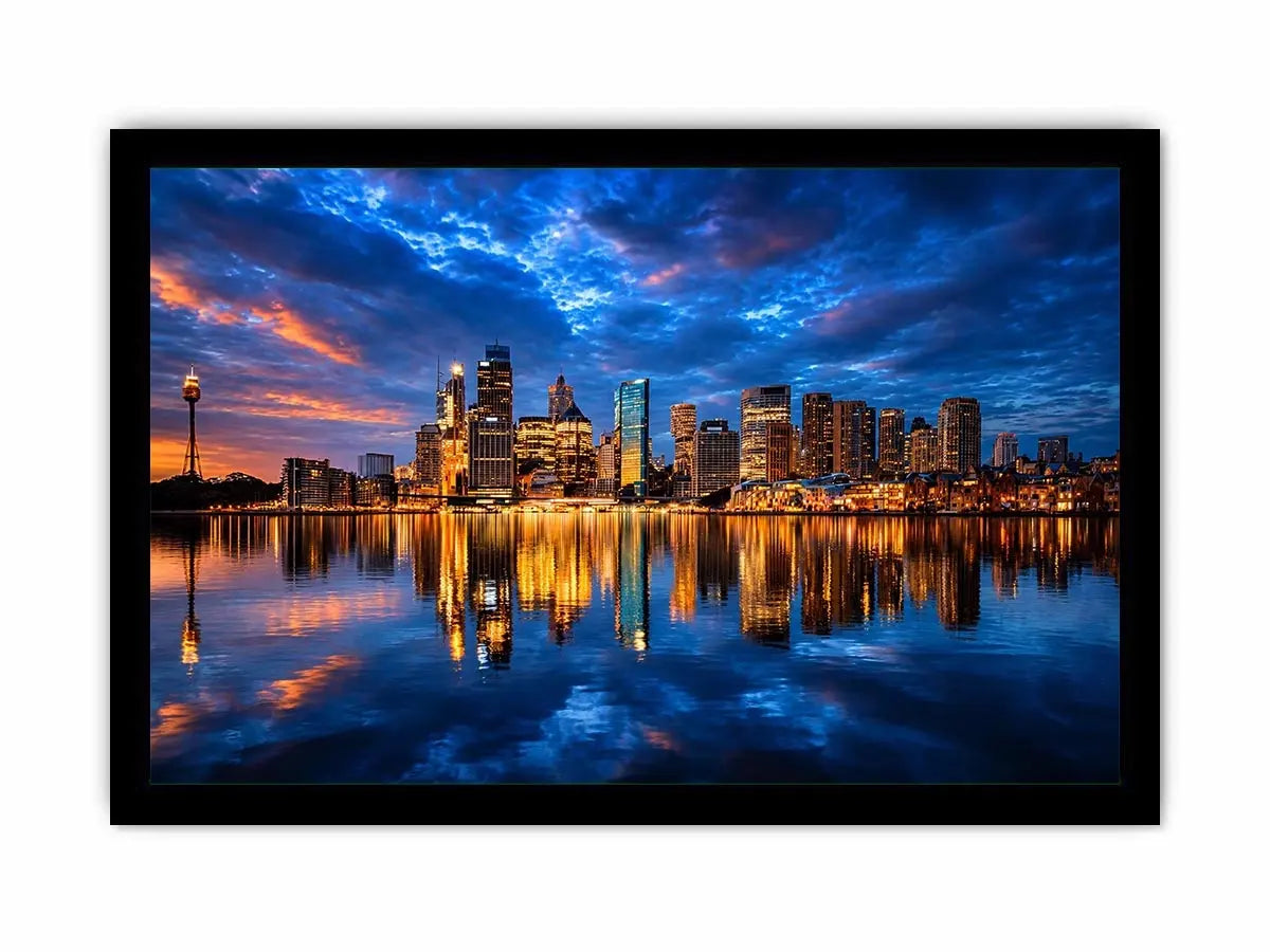 Sydney skyline photography canvas art for modern office or living room decor.