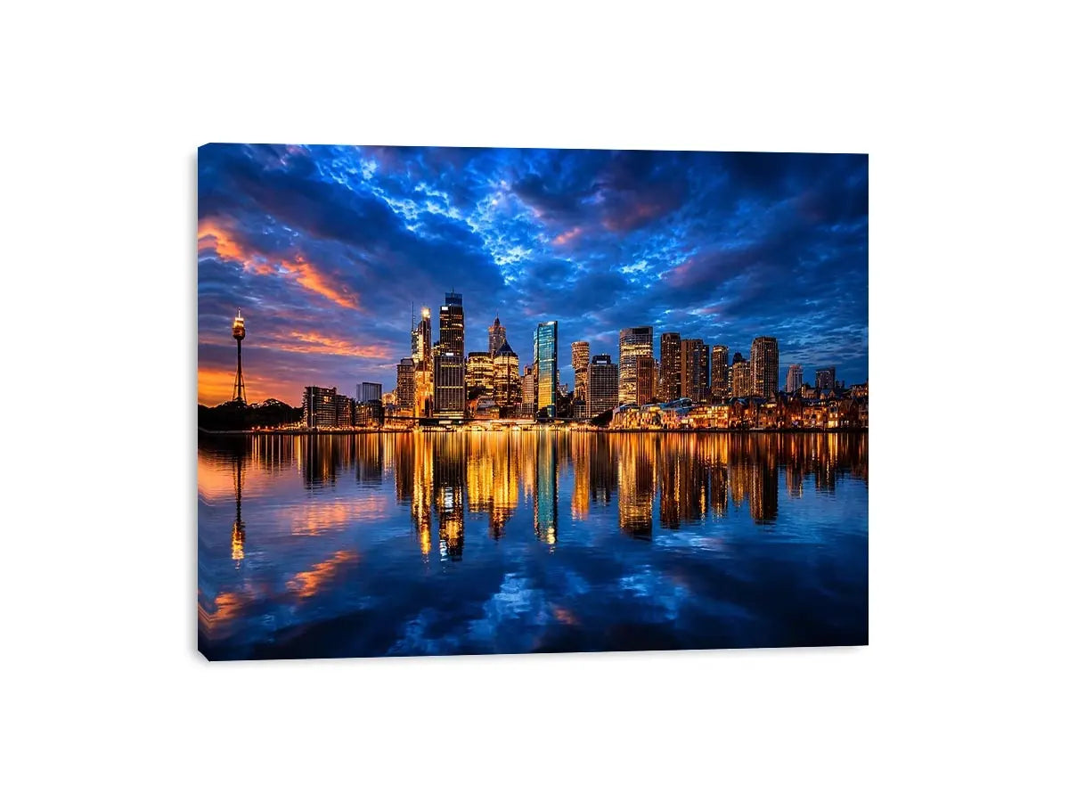 Sydney skyline photography canvas art for modern office or living room decor.