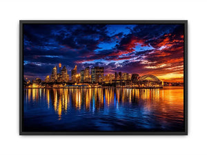 Sydney harbour skyline canvas art for dramatic modern living room decor.