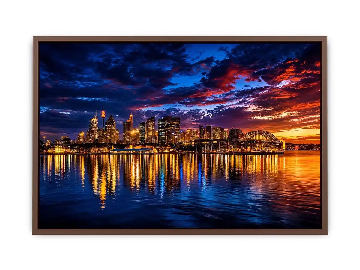 Sydney harbour skyline canvas art for dramatic modern living room decor.