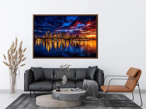 Sydney harbour skyline canvas art for dramatic modern living room decor.