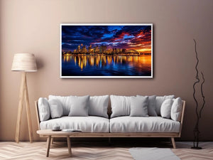 Sydney harbour skyline canvas art for dramatic modern living room decor.