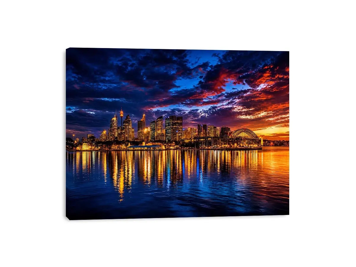 Sydney harbour skyline canvas art for dramatic modern living room decor.