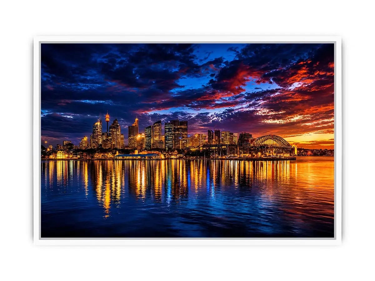 Sydney harbour skyline canvas art for dramatic modern living room decor.