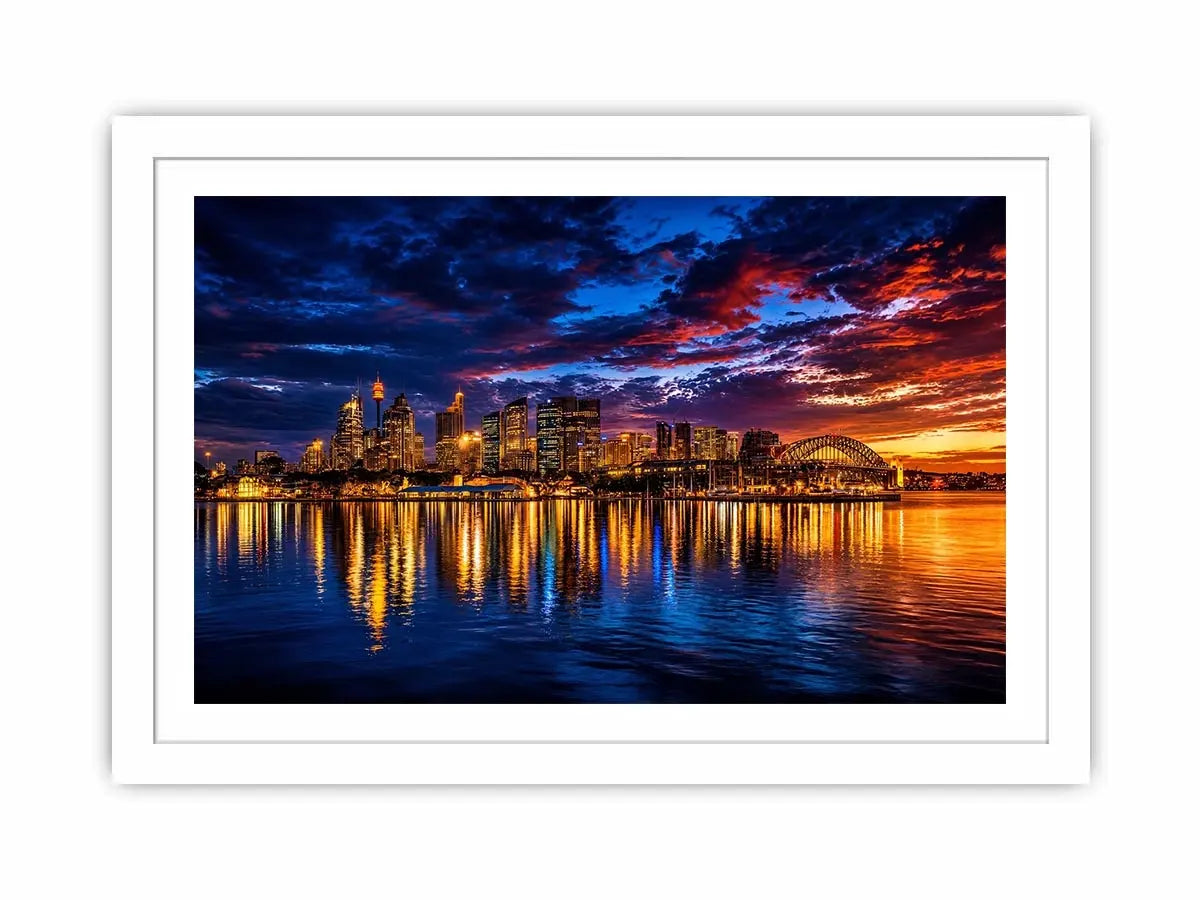 Sydney harbour skyline canvas art for dramatic modern living room decor.