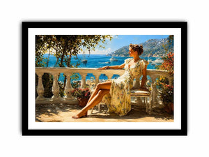 Elegant Mediterranean woman canvas art for coastal bedroom decor.