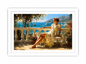 Elegant Mediterranean woman canvas art for coastal bedroom decor.