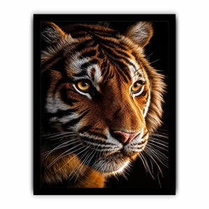 Tiger portrait canvas art with dramatic lighting for modern living room decor.