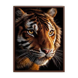 Tiger portrait canvas art with dramatic lighting for modern living room decor.
