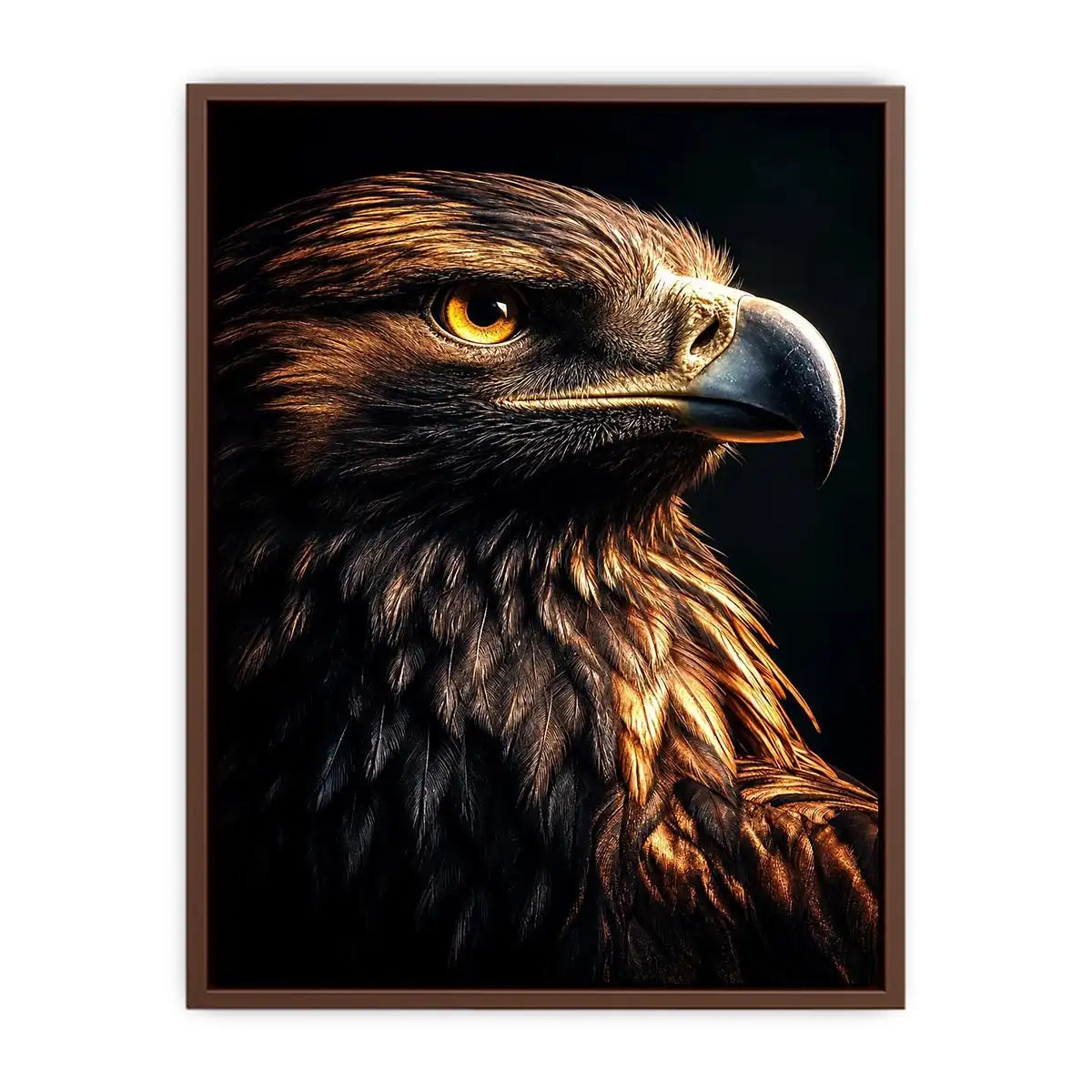 Eagle portrait canvas art with golden light for luxury office wall decor.