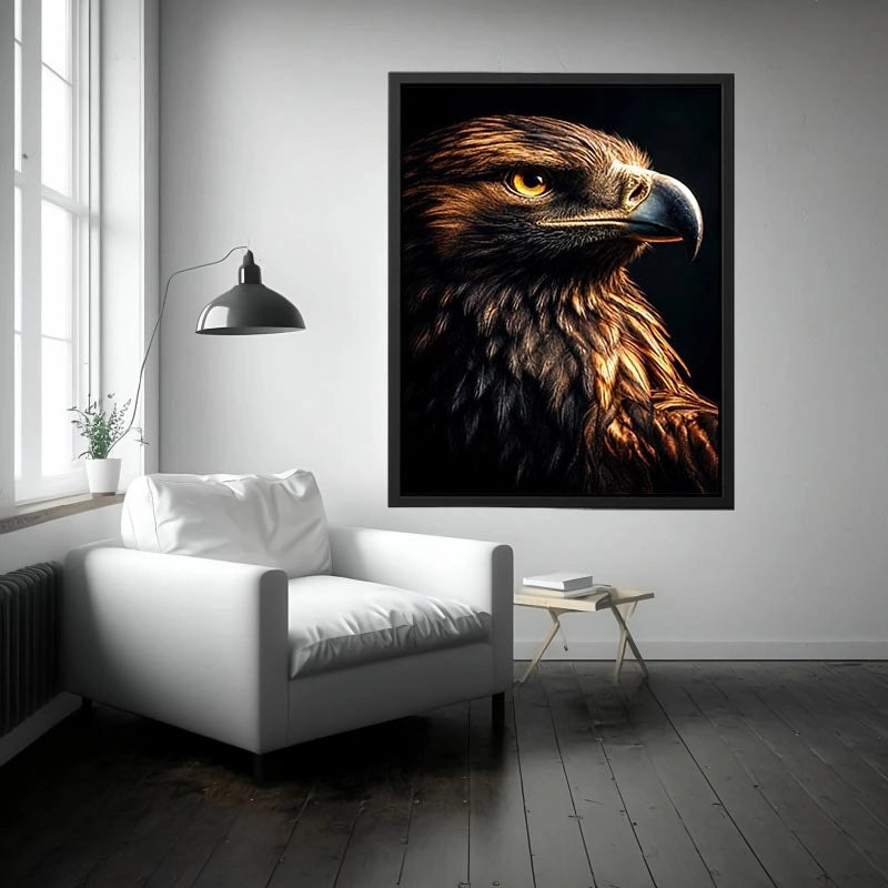 Eagle portrait canvas art with golden light for luxury office wall decor.