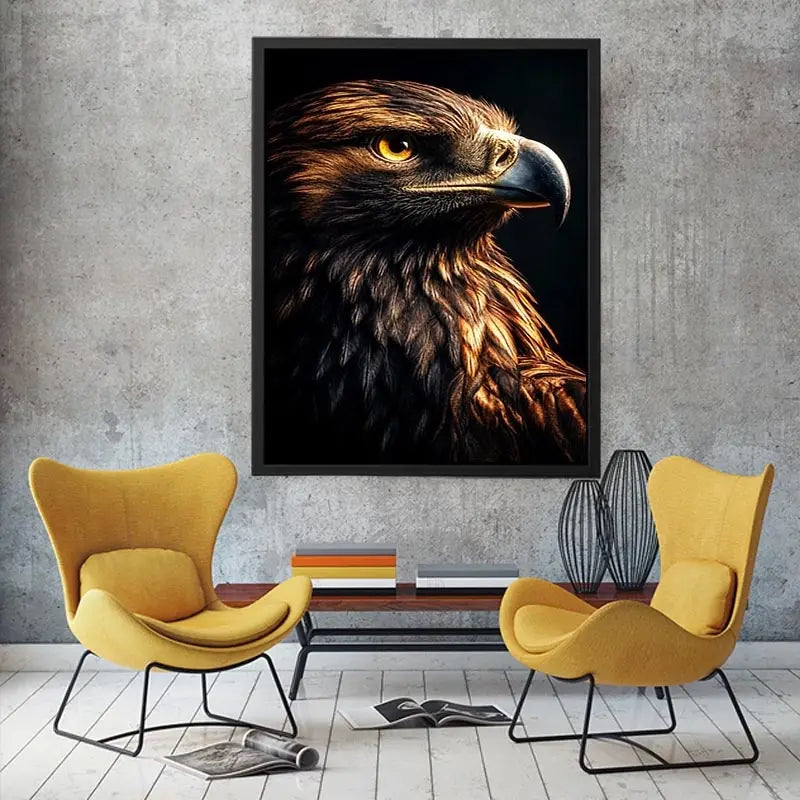 Eagle portrait canvas art with golden light for luxury office wall decor.