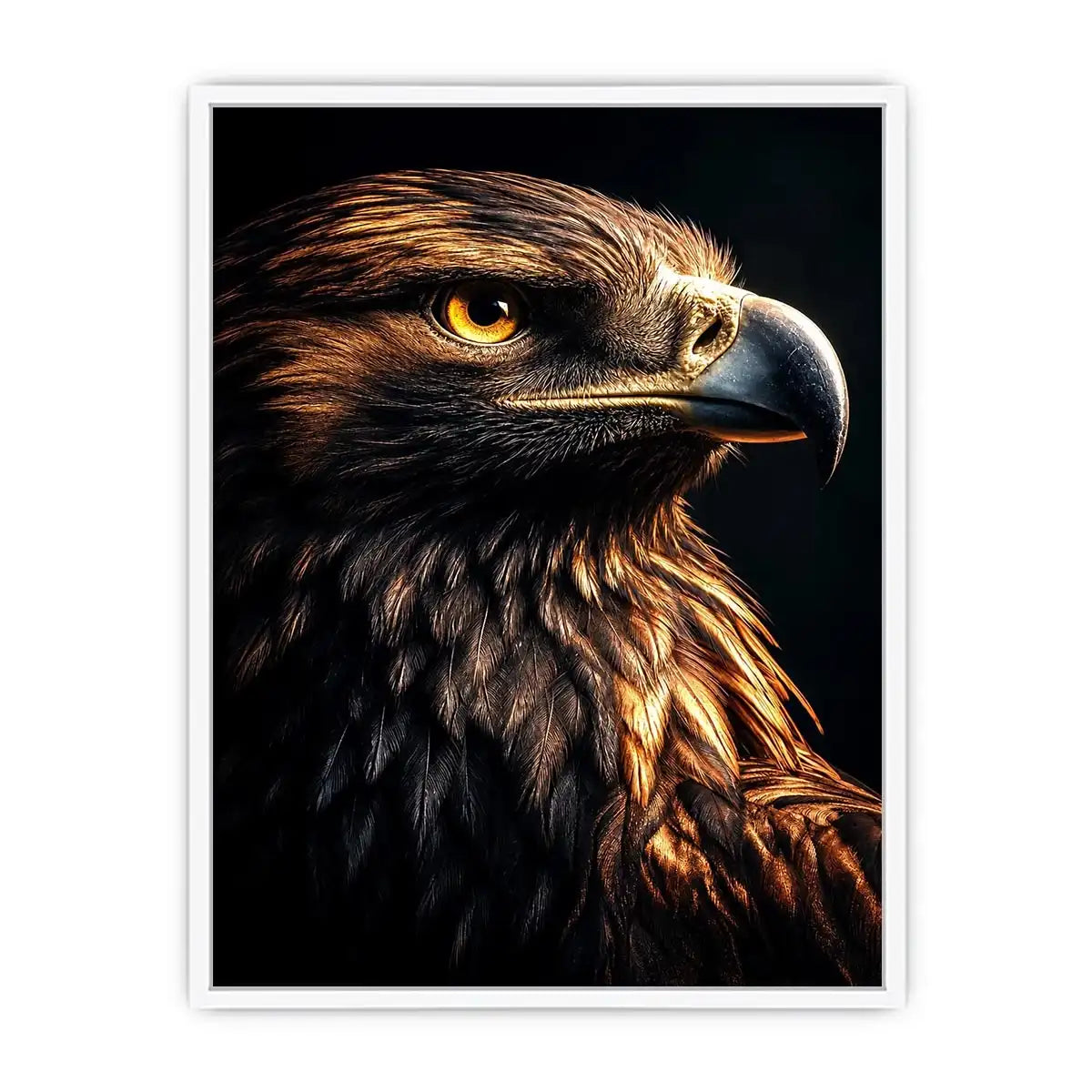 Eagle portrait canvas art with golden light for luxury office wall decor.