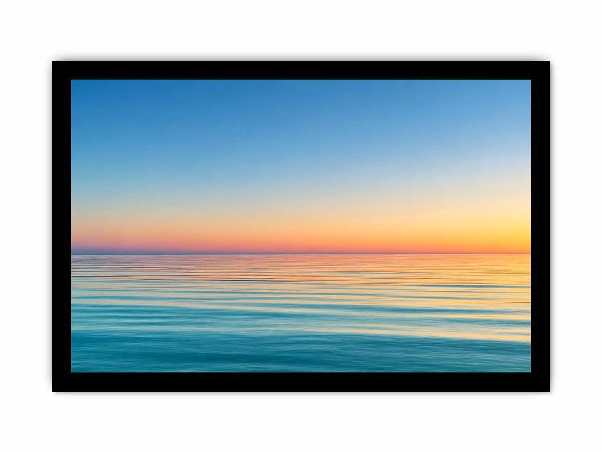 Pastel ocean horizon canvas art for calm coastal living room decor.