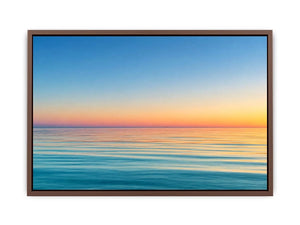 Pastel ocean horizon canvas art for calm coastal living room decor.