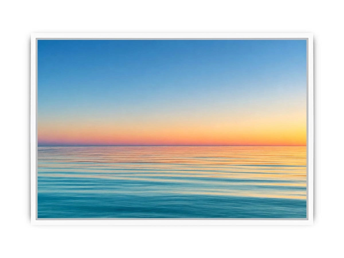 Pastel ocean horizon canvas art for calm coastal living room decor.