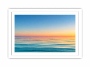 Pastel ocean horizon canvas art for calm coastal living room decor.