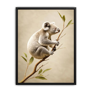 White koala botanical canvas art for soft neutral nursery or bedroom decor.