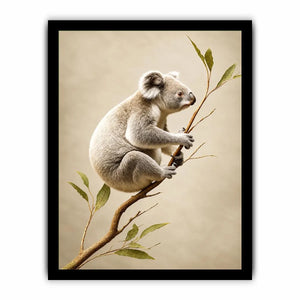 White koala botanical canvas art for soft neutral nursery or bedroom decor.