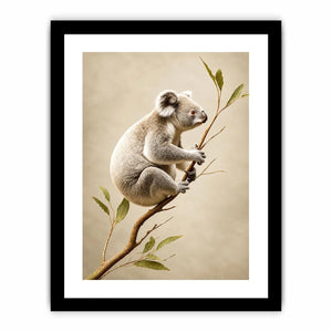 White koala botanical canvas art for soft neutral nursery or bedroom decor.