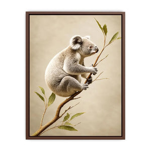 White koala botanical canvas art for soft neutral nursery or bedroom decor.