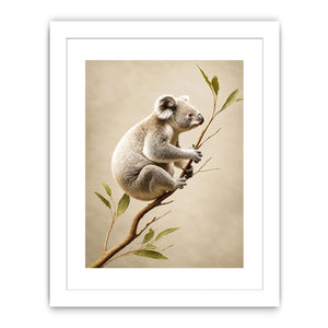 White koala botanical canvas art for soft neutral nursery or bedroom decor.
