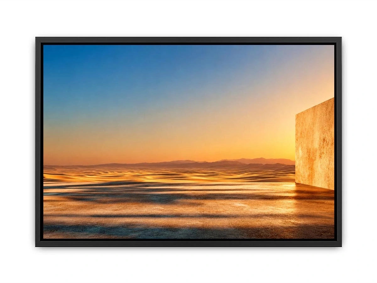 Minimal desert architecture canvas art for warm neutral living room decor.