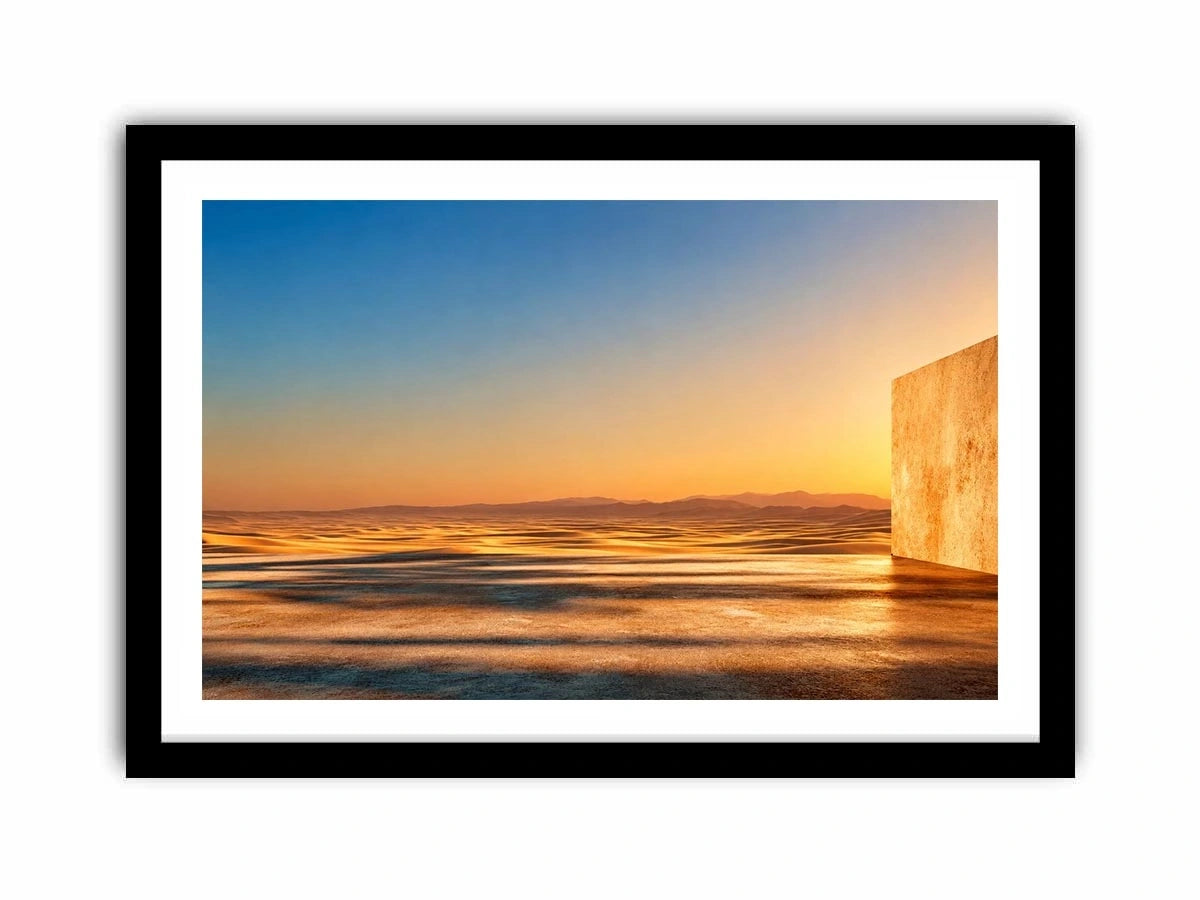 Minimal desert architecture canvas art for warm neutral living room decor.
