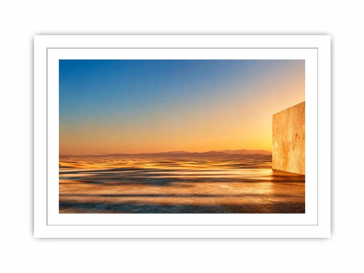 Minimal desert architecture canvas art for warm neutral living room decor.