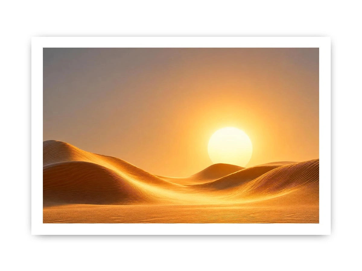 Warm desert sun canvas art with minimalist dunes for elegant living room decor.