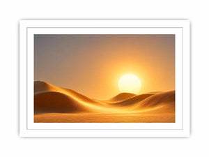 Warm desert sun canvas art with minimalist dunes for elegant living room decor.