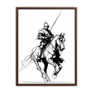 Black line art horse and knight artwork for modern office or hallway decor.