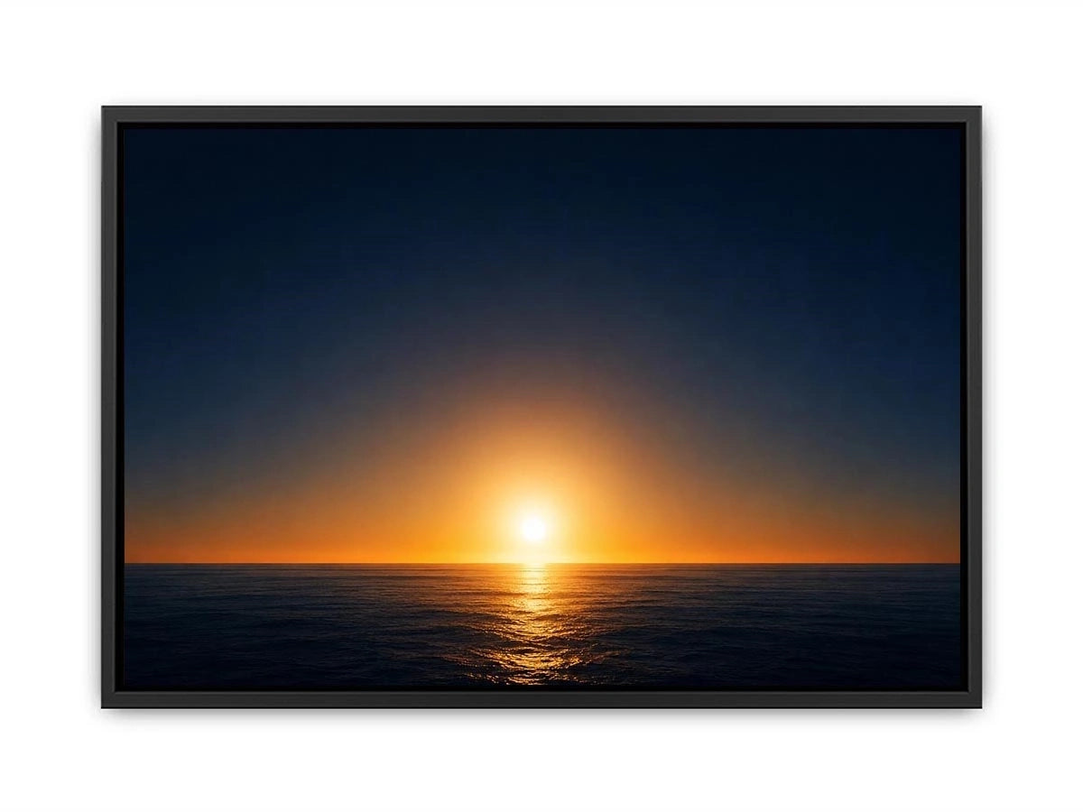 Dark ocean sunset canvas art with golden horizon for modern living room decor.