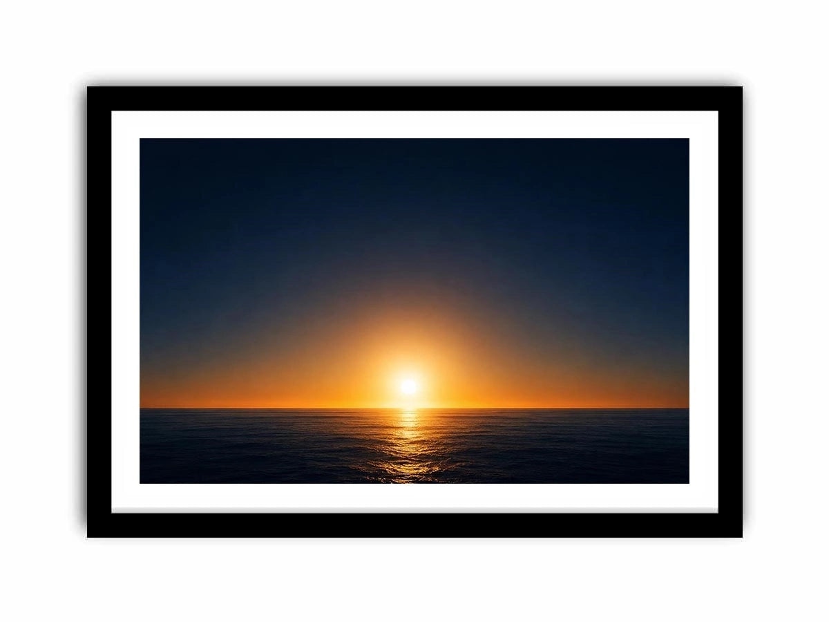 Dark ocean sunset canvas art with golden horizon for modern living room decor.