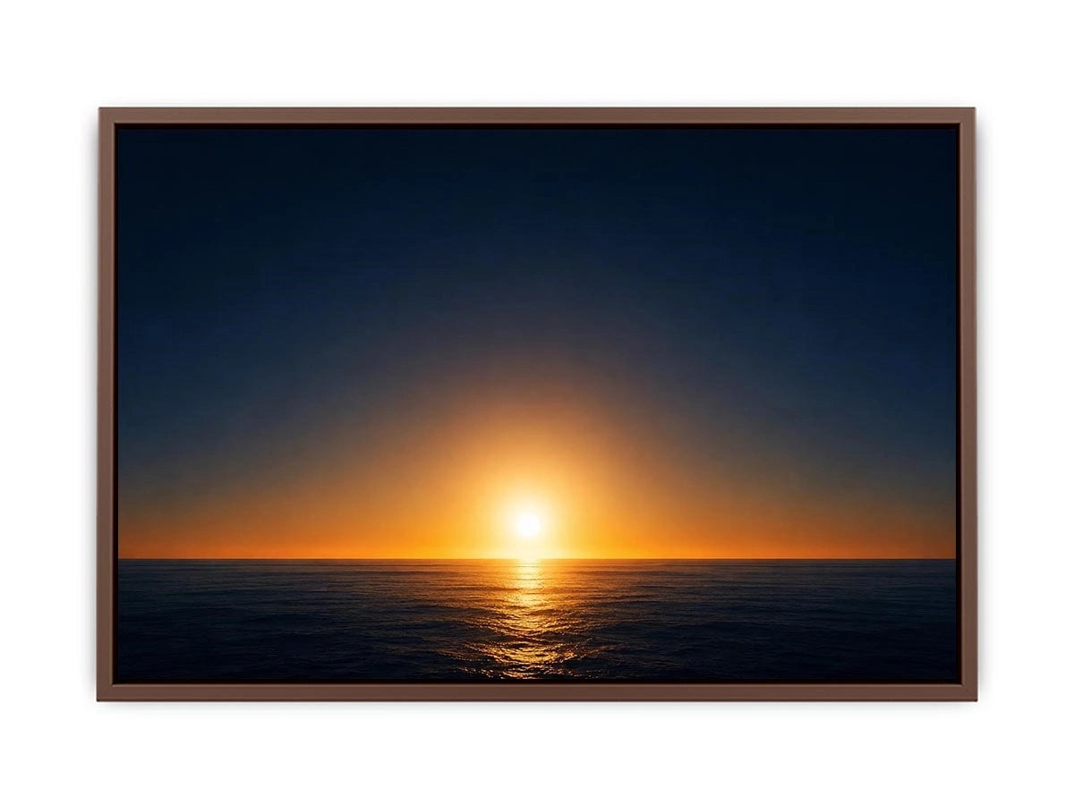 Dark ocean sunset canvas art with golden horizon for modern living room decor.