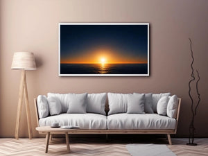 Dark ocean sunset canvas art with golden horizon for modern living room decor.
