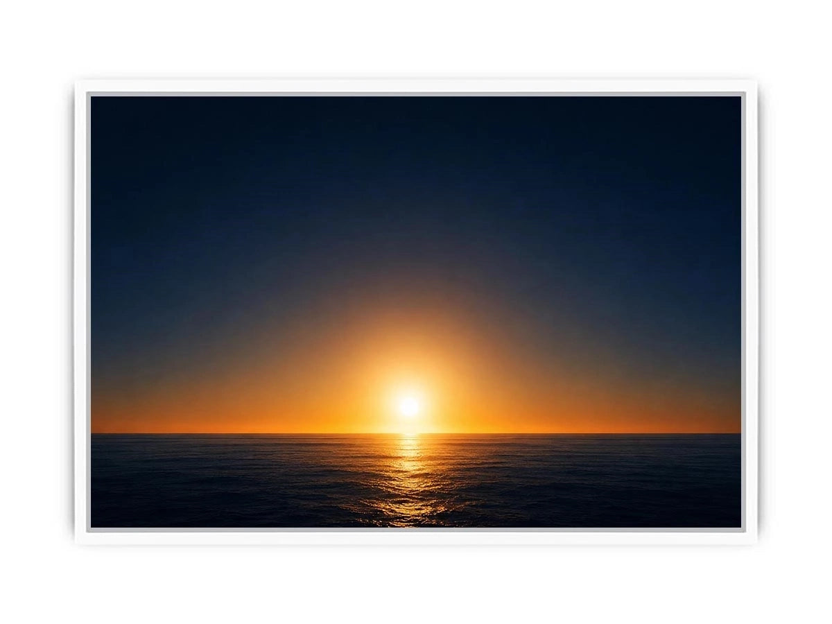 Dark ocean sunset canvas art with golden horizon for modern living room decor.
