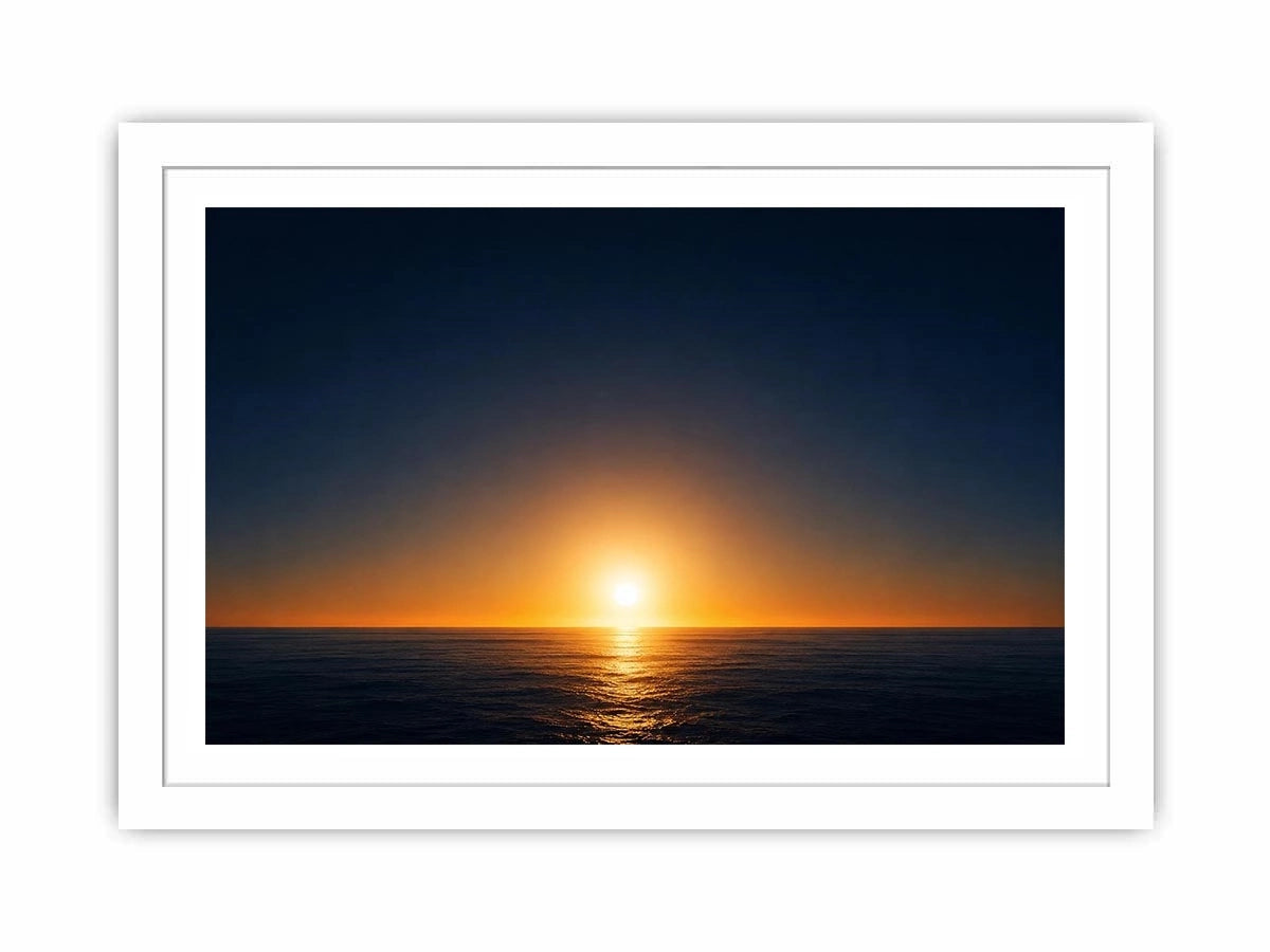 Dark ocean sunset canvas art with golden horizon for modern living room decor.