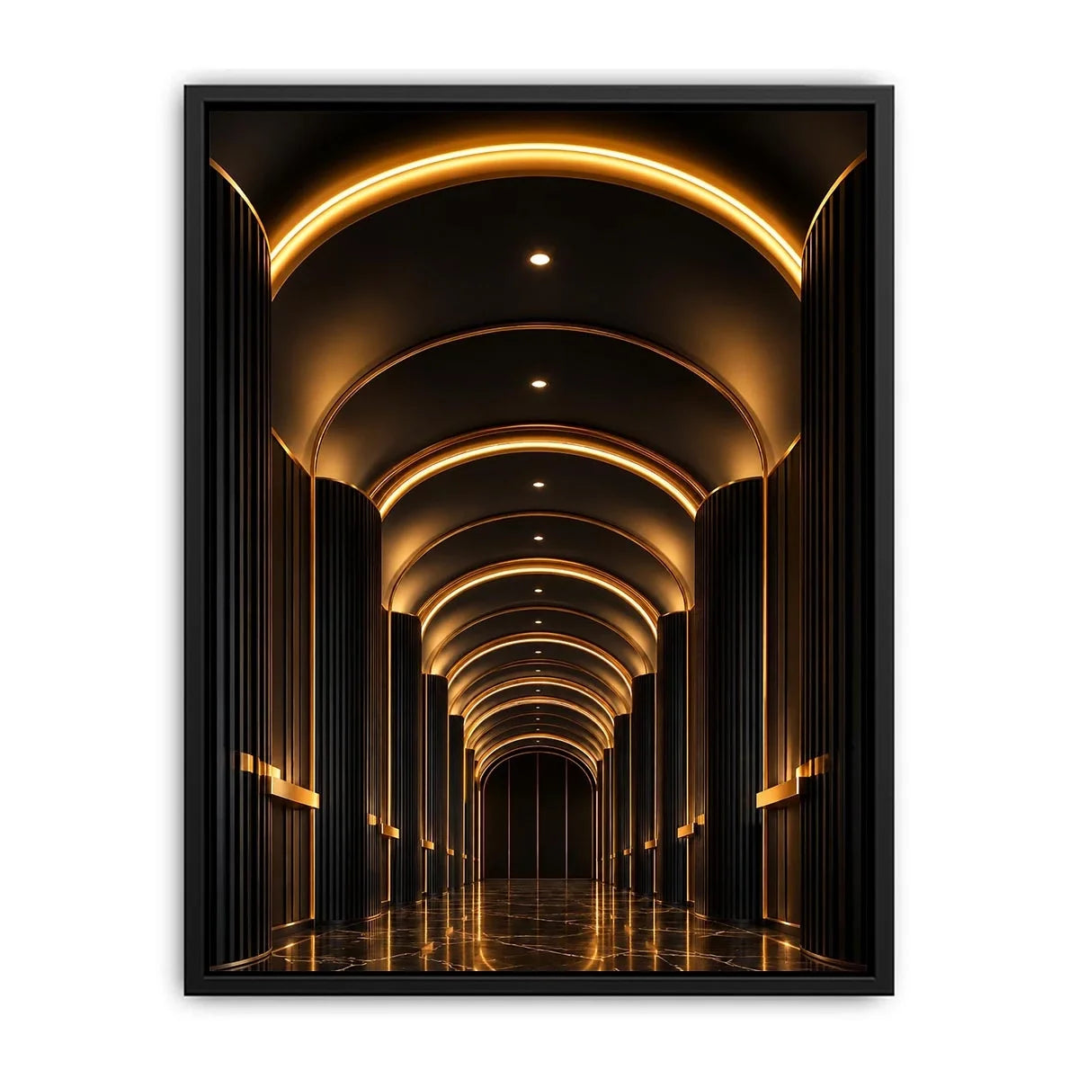 Luxury black and gold arch hallway canvas art for modern entryway decor.