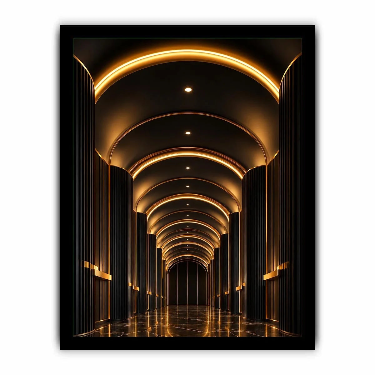 Luxury black and gold arch hallway canvas art for modern entryway decor.