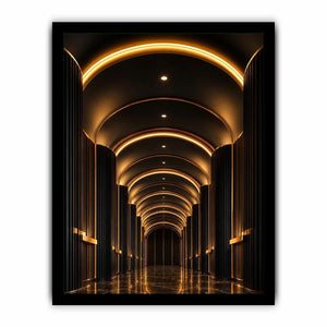 Luxury black and gold arch hallway canvas art for modern entryway decor.