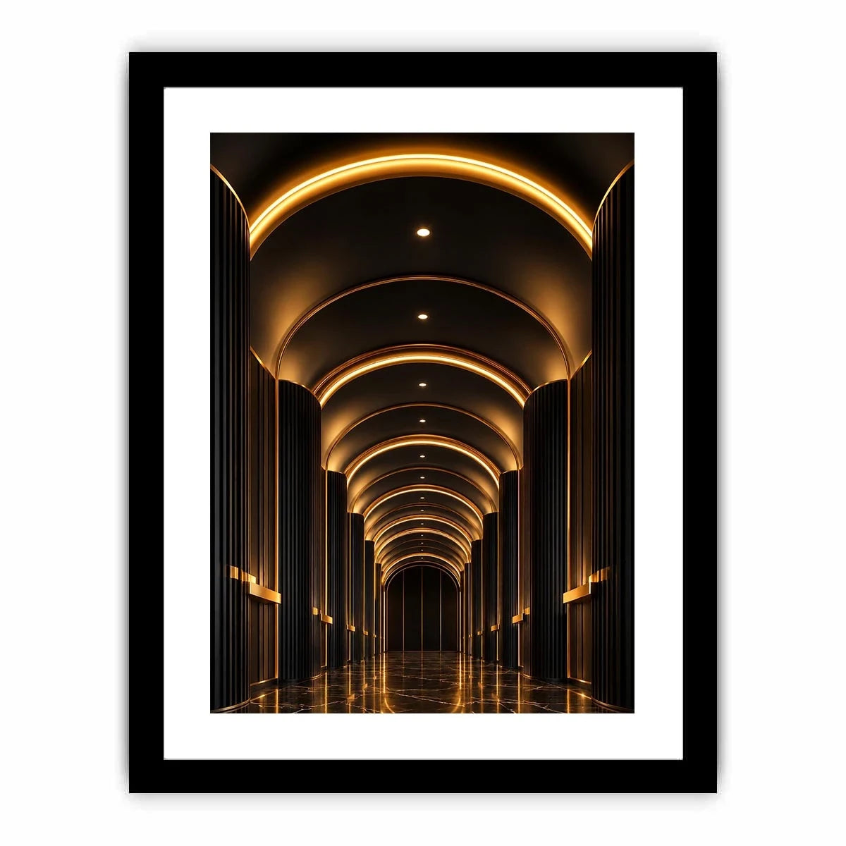 Luxury black and gold arch hallway canvas art for modern entryway decor.