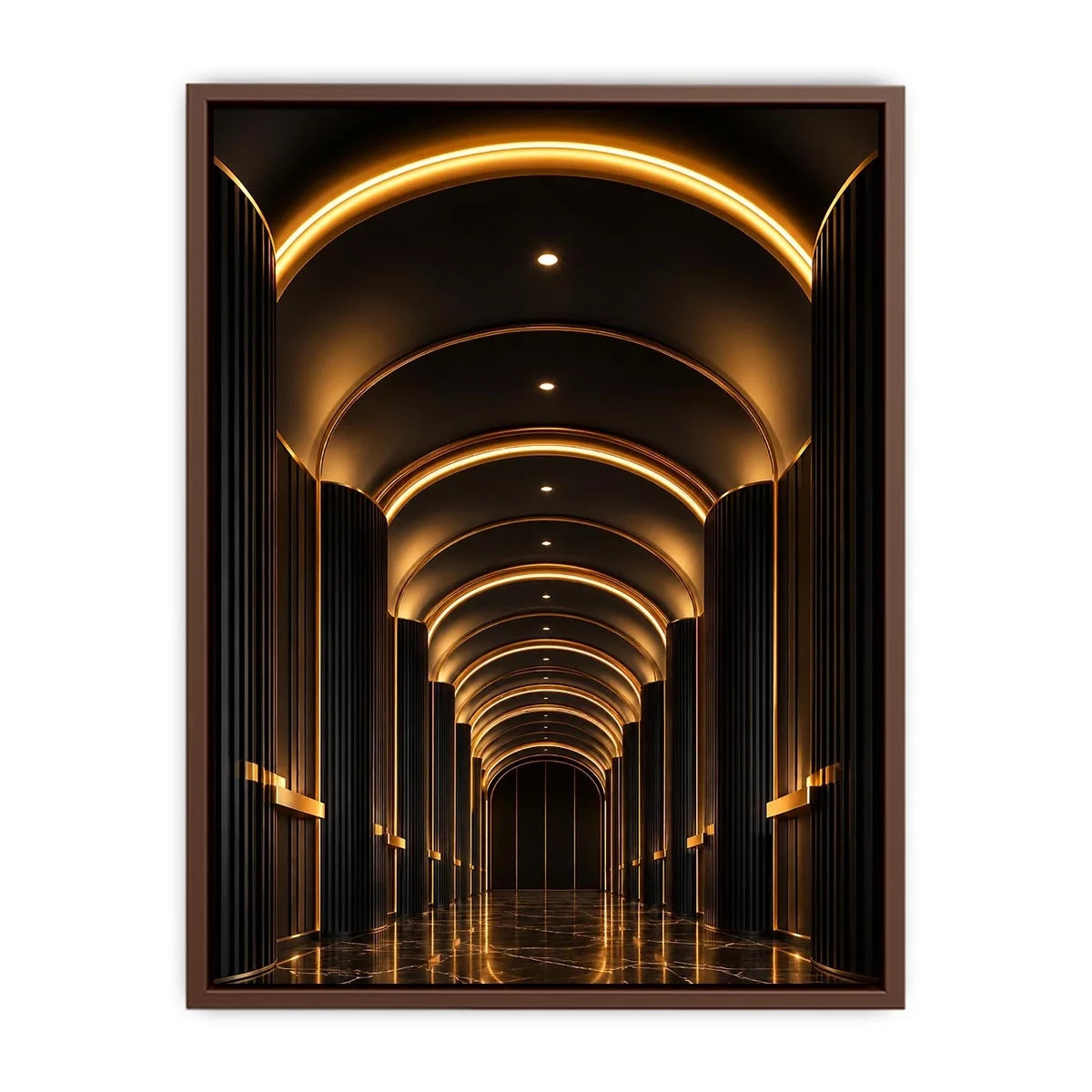 Luxury black and gold arch hallway canvas art for modern entryway decor.