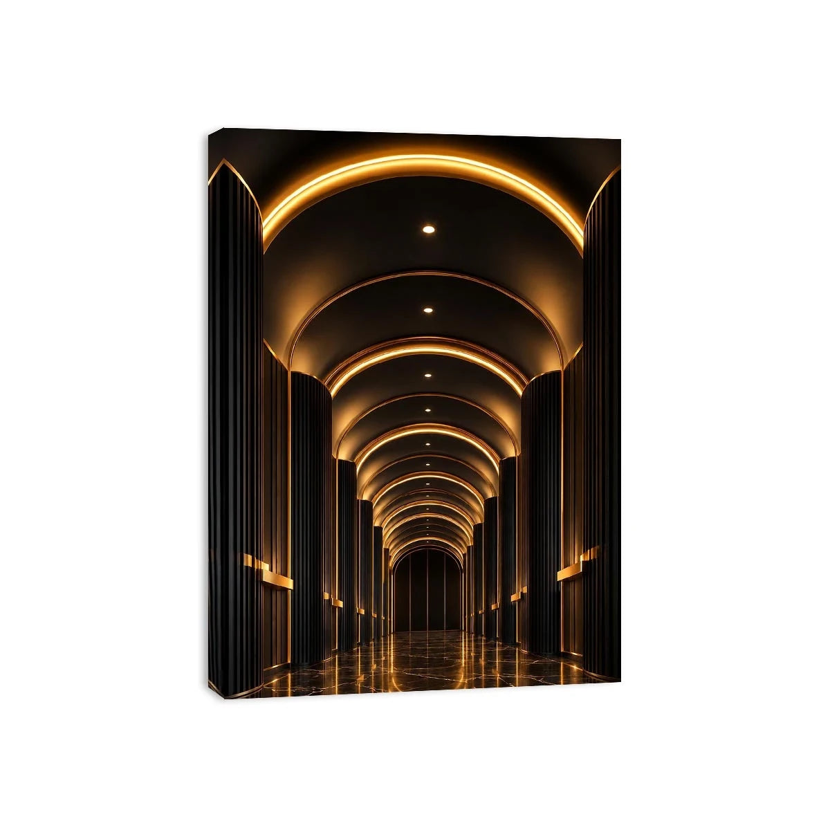 Luxury black and gold arch hallway canvas art for modern entryway decor.