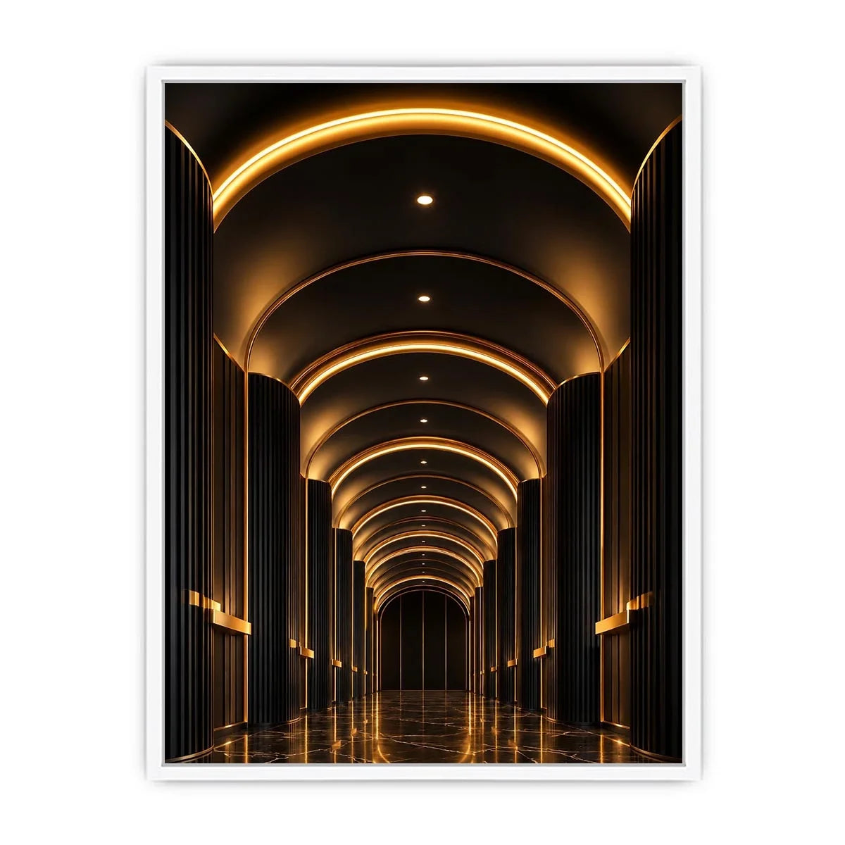 Luxury black and gold arch hallway canvas art for modern entryway decor.