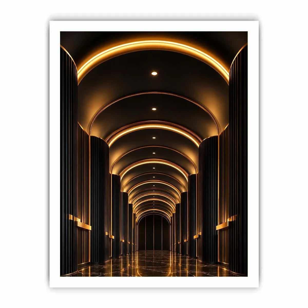 Luxury black and gold arch hallway canvas art for modern entryway decor.