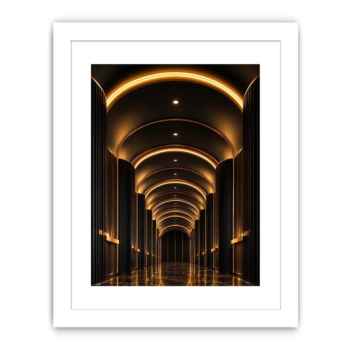 Luxury black and gold arch hallway canvas art for modern entryway decor.