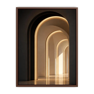 Neutral architectural arch canvas art with warm lighting for modern hallway decor.